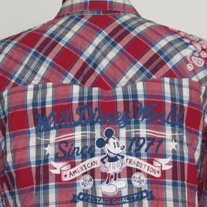 Disney Parks Shirt Button Up Plaid Paisley Flip Cuff Walt Disney World XL Unisex